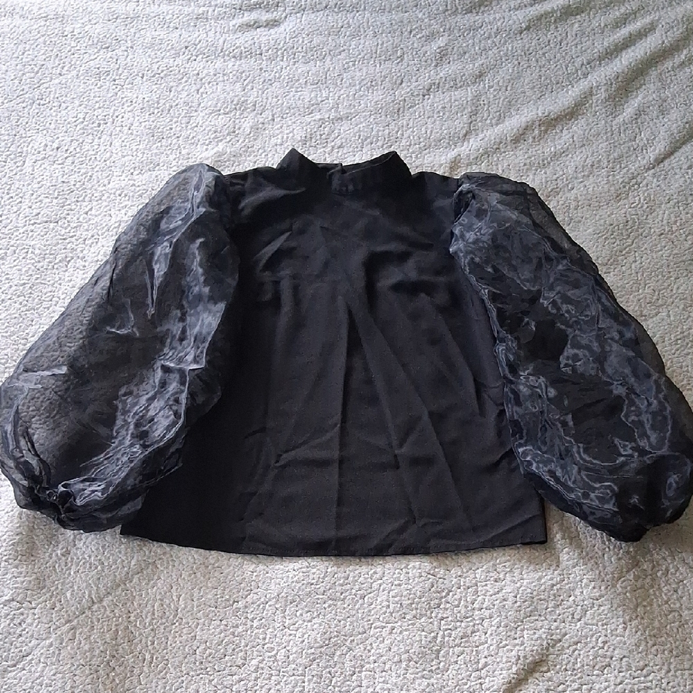 ASOS Elegant Black Blouse with Sheer Sleeves